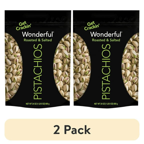 (2 pack) Wonderful Pistachios, In-Shell Roasted & Salted Nuts, 24 Ounce Resealable Bag