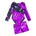 thumbnail image 3 of Aislor Girls Kids 2 Piece Ballet Dancewear Shiny Metallic Long Sleeve Leotard and Shorts Set for Gymnastic A Purple 6, 3 of 7