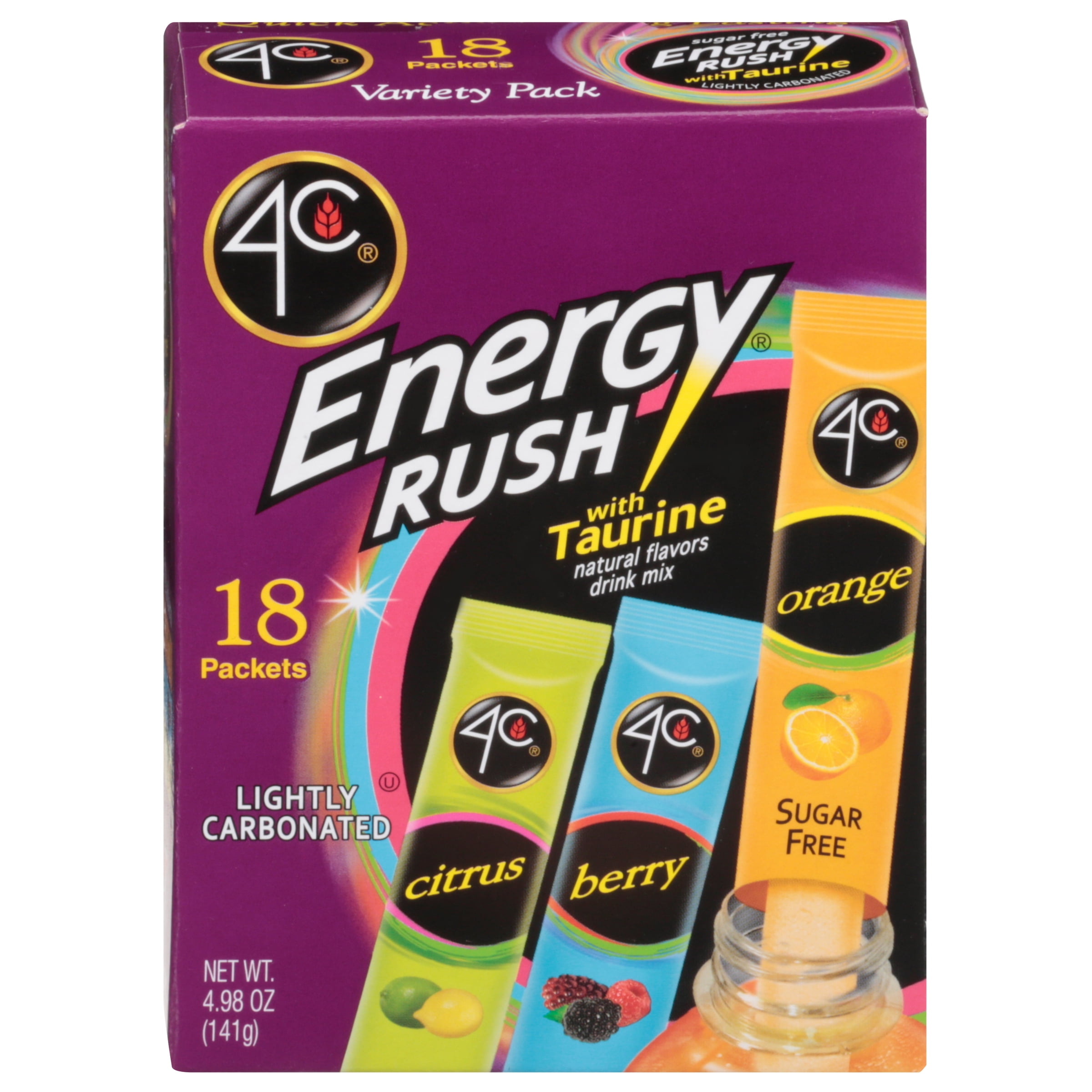 4C Energy Rush with Taurine Variety Pack Drink Mix, 0.26 Oz., 18 Count
