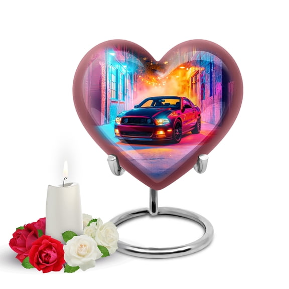 Yatskia Colorful Lightning Car Small Urns for Human Ashes Keepsake Adult Male and Female, Little Funeral Keepsake Urn for Ashes Adult Dad, (Heart Pack of 1, 3 Inch)