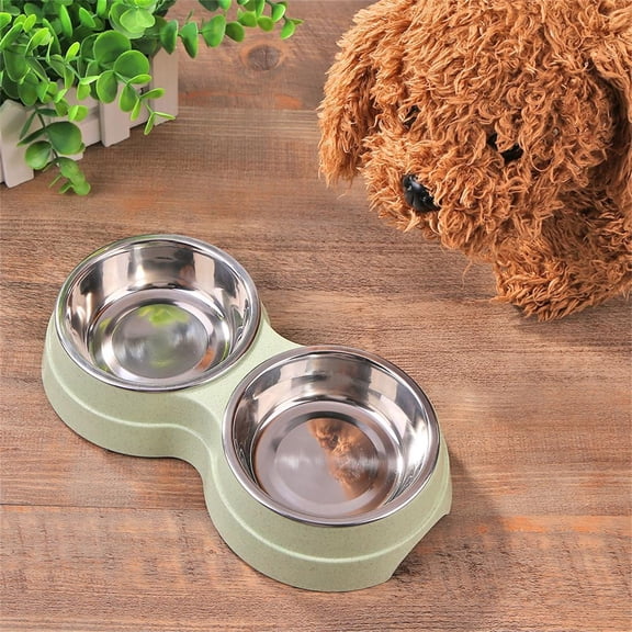 Double Cat Dog Bowl,Pets Water & Food Bowl Set for Small Medium Dogs Cats,Pet Supplies,Dog Double Bowl Puppy Food Feeder Stainless Steel Pet Drinking Dish,Cyan,9.84x5.31x1.97In