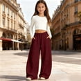 thumbnail image 2 of Tfken Toddler Girls Soft Pants Elastic Waist Stretchy Trousers Loose Wide-Leg Pants With Pockets Drawstring Fashion Lightweight Teen Casual Daily Wear Clothes Size 14-15 Years Red, 2 of 4