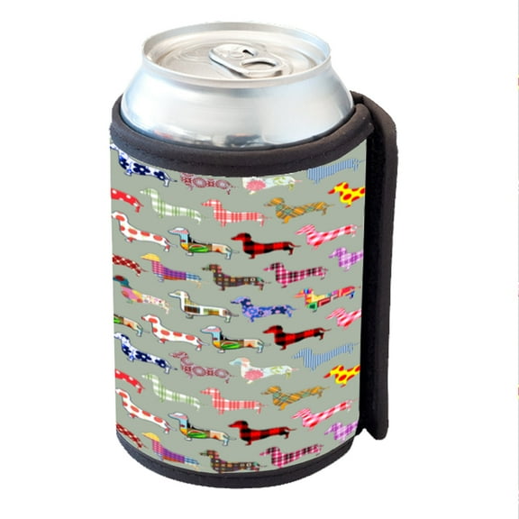 KuzmarK Insulated Drink Can Cooler Hugger - Floral Daschund Dog