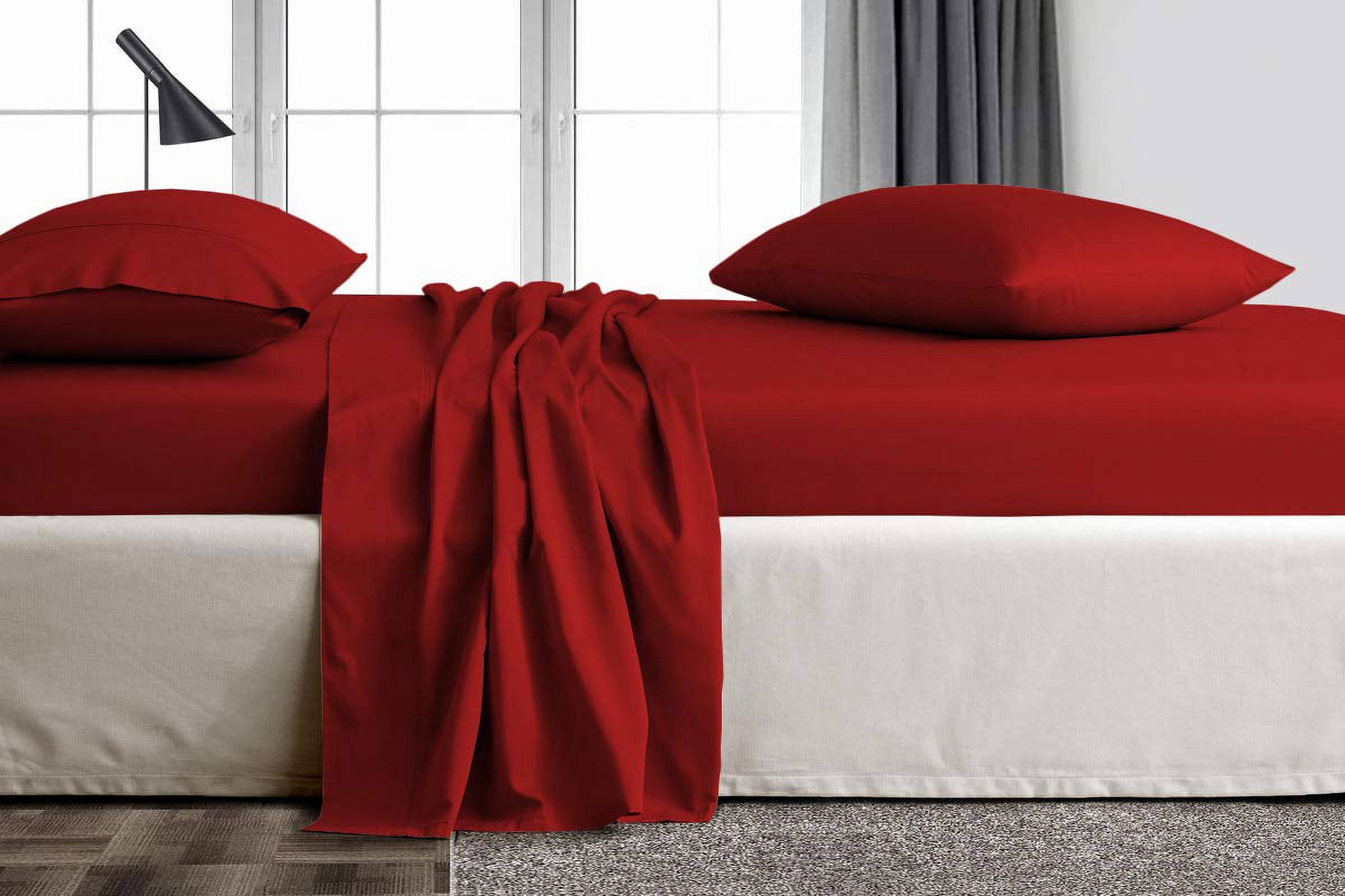 4 Piece Bed Sheet Set – 1 Flat Sheet, 1 Fitted Sheet 12" Deep Pocket and 2 Pillowcases – 100% Organic Bamboo , Bed Sheet Set For Bedroom – Extra Soft - Burgundy Solid,Twin-XXL Size.