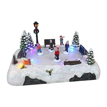 Christmas Village Tabletop Hockey Skating Rink - Animated Musical Pre-lit Winter Snow Village - Perfect Addition to Your Christmas Indoor Home Decorations - Great Centerpiece for Your Collection