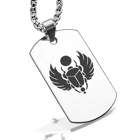 Stainless Steel Scarab Good Luck Charm Dog Tag Pendant Necklace