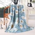 thumbnail image 2 of Lightblue Daisy Flower Green Leaves Pattern Blanket,Comfortable Soft Lamb Wool Throw Blanket,All Season,Warm Lightweight Blankets for Sofa Bed Couch Living Room Chair,60"x80", 2 of 4