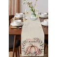 thumbnail image 2 of Thanksgiving Pumpkins Burlap Cotton Table Runner 13x108 Inches Long, Fall Eucalyptus Leaves Retro Country Farmhouse Table Runners, Outdoor Dining Tablecloths Decor for Baby Shower/Party/Wedding, 2 of 6