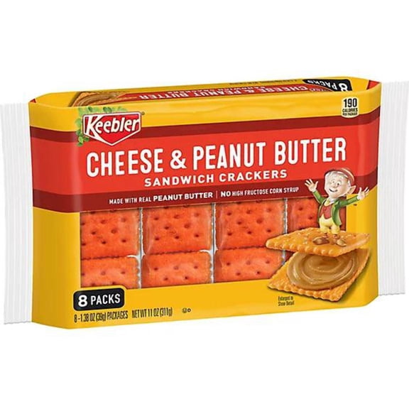 Keebler Cheese and Peanut Butter Sandwich Crackers, Single Serve Snack Crackers, 8 Count