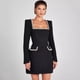 thumbnail image 2 of Elegante vestido de mujer de lujo formal blanco y negro con cuello cuadrado mini vestido de moda de manga larga para noche de mujer vestidos de fiesta de calle otoño, 2 of 5
