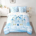 thumbnail image 2 of Manfei Princess Castle Bedding Comforter Set 7 Pieces,Gold Sequin Print Full Bedding Set,Blue White Fitted Sheet Flat Sheet,Lightweight Room Decor Reversible, 2 of 7