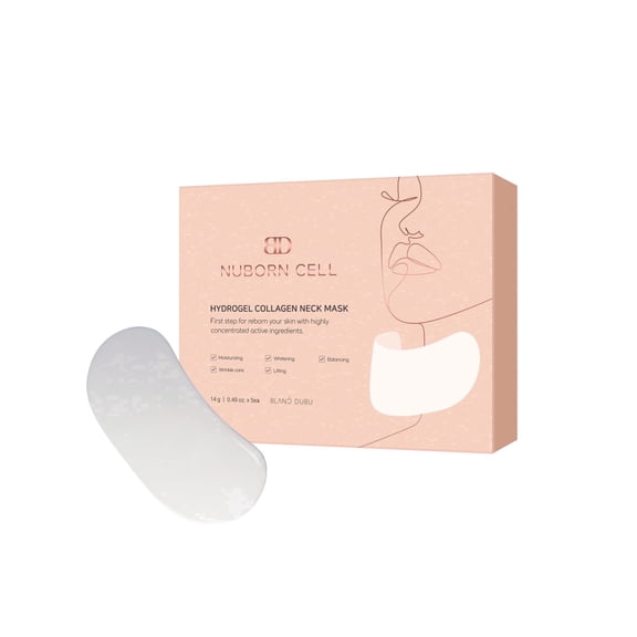 BLANC DUBU Nuborn Cell Hydrogel Collagen Neck Mask with hADSC-CM Stem Cell Marine Collagen 9-Peptide Firming Brightening Neck Wrinkle Patch All Skin Types 5 x 0.49 oz