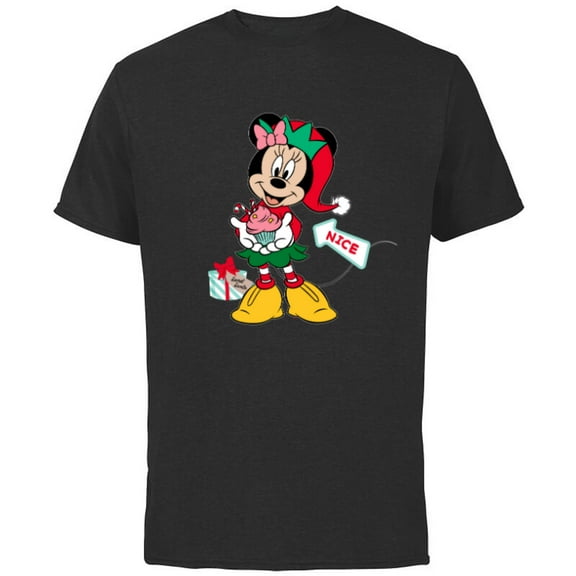 Disney Minnie Mouse Secret Santa Cupcake Nice for Christmas - Short Sleeve Cotton T-Shirt for Adults - Customized-Black