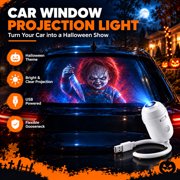 Halloween Hologlass Projector for Car Window, USB Powered 360° Rotating Horror Light with 12 Interchangeable Slides for Halloween Decorations