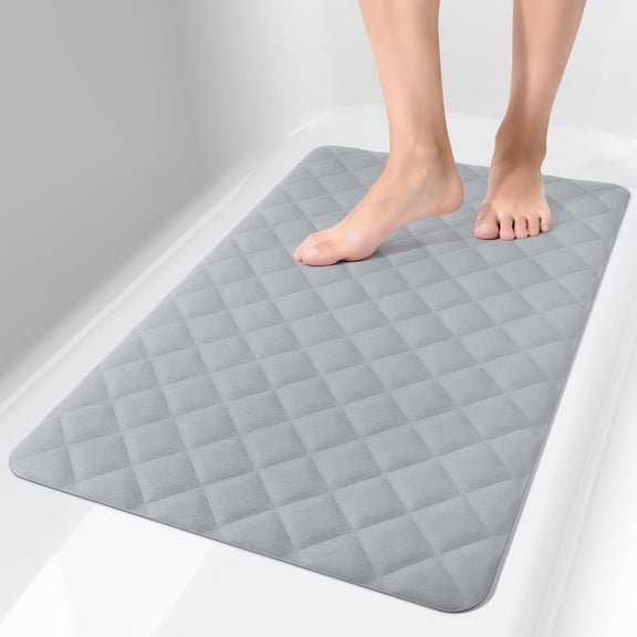 Yolife Non-Slip Bathtub Mat 27.5"x17", Anti-Fatigue Grid Pattern & Suction Cups, Natural Rubber for Shower Tub, Machine Washable (Light Grey)