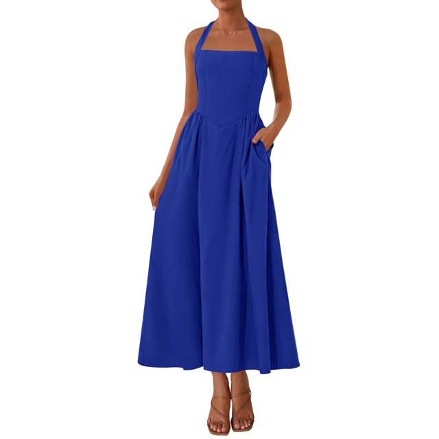 Vestido largo KIRUNDO para mujer, sin mangas, sin mangas, color azul