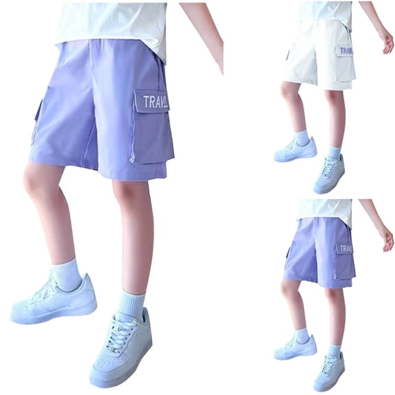 NAISIBABY Boys Cargo Shorts Size 8, with Pockets Baggy Fit Elastic Waist Summer Causal Fashion Shorts Purple(5-16T)