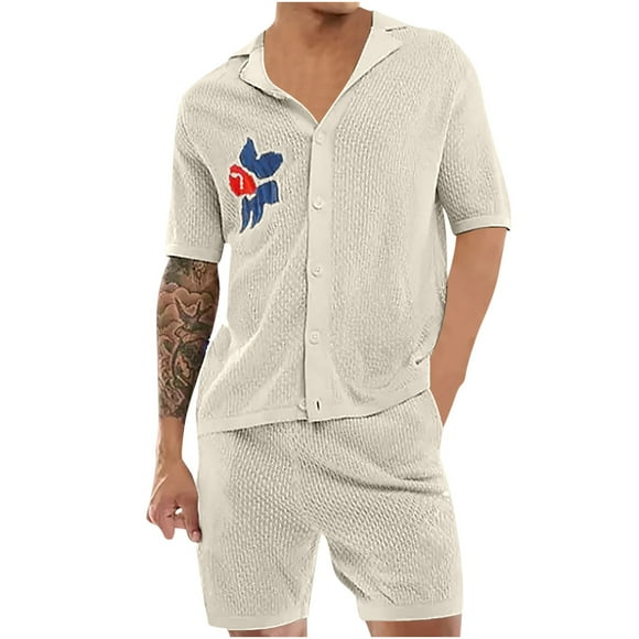 Styesk Mens Outfits 2 Piece Men's Short Sleeve Turndown Collar Set