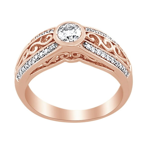 AFFY White Natural Diamond Engagement Two Tone Ring in 14k Rose Gold (0.5 Cttw) Ring Size : 4