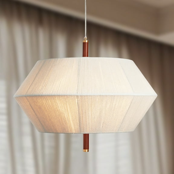 Brazilian Mod Oak Pendant Light , Cotton Rope Shade , Modernism , hanging lights for bedroom , pendant lights for dining room , living room chandlier