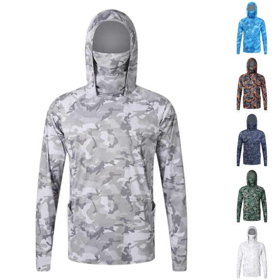 XINPING Men's UPF 50 Sun Protection Hoodie Camo Lightweight Long Sleeve Breathable Fishing Shirt Loose Fit With Adjustable Drawstring Outerwear