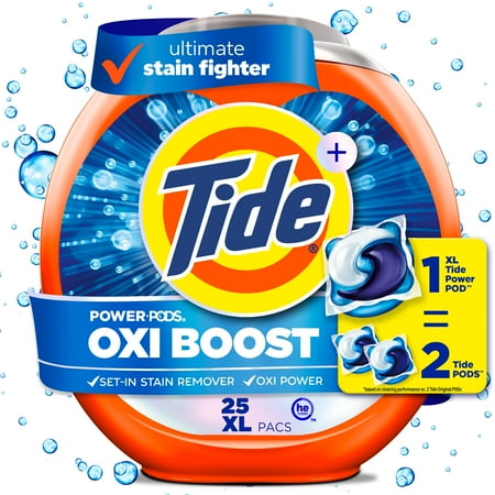 Tide PODS Laundry Detergent Soap Pacs, Oxi Boost Power PODS with Stain Remover and Oxi Power, 25 Count