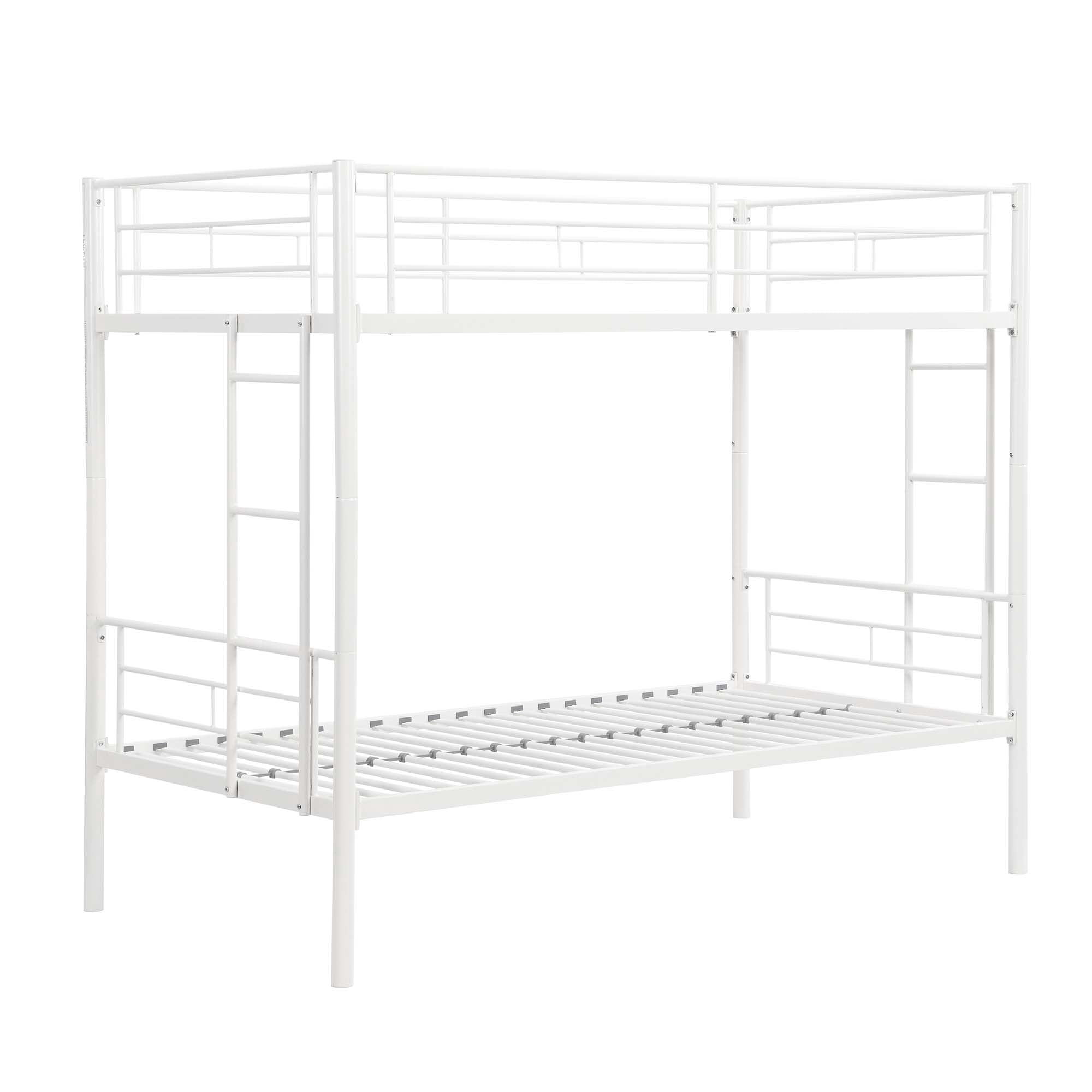 Aukfa Metal Bunk Bed Twin over Twin, Able to Split Two Beds for Kids Teens Dorm - White