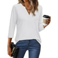thumbnail image 4 of Ronuti 3/4 Length Sleeve Womens Tops V Neck Tunic Shirts Loose Curved Hem Blouses Dressy Casual M-3XL, 4 of 9