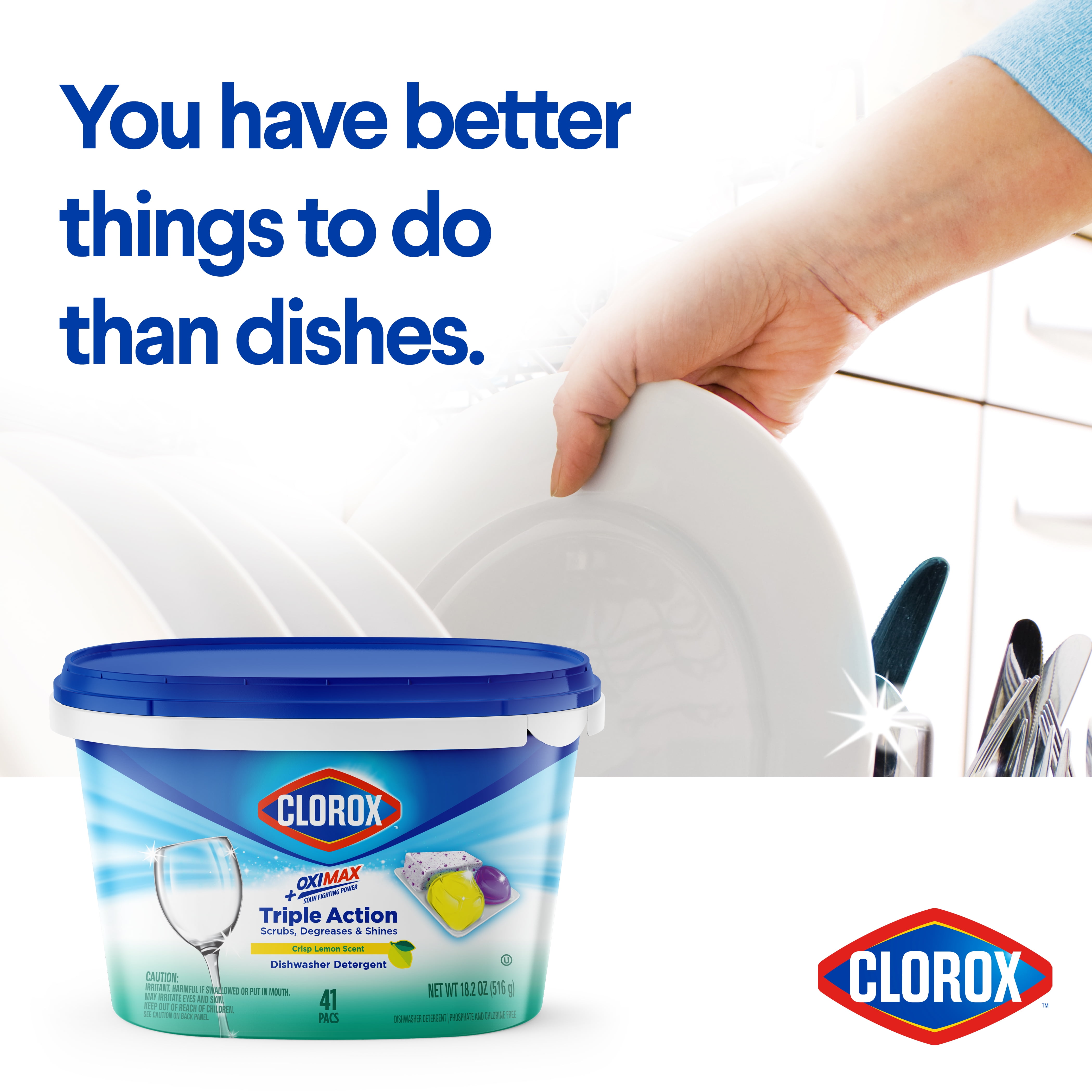 (2 pack) Clorox Triple Action + Oximax Dishwasher Detergent Pacs Lemon 41CT