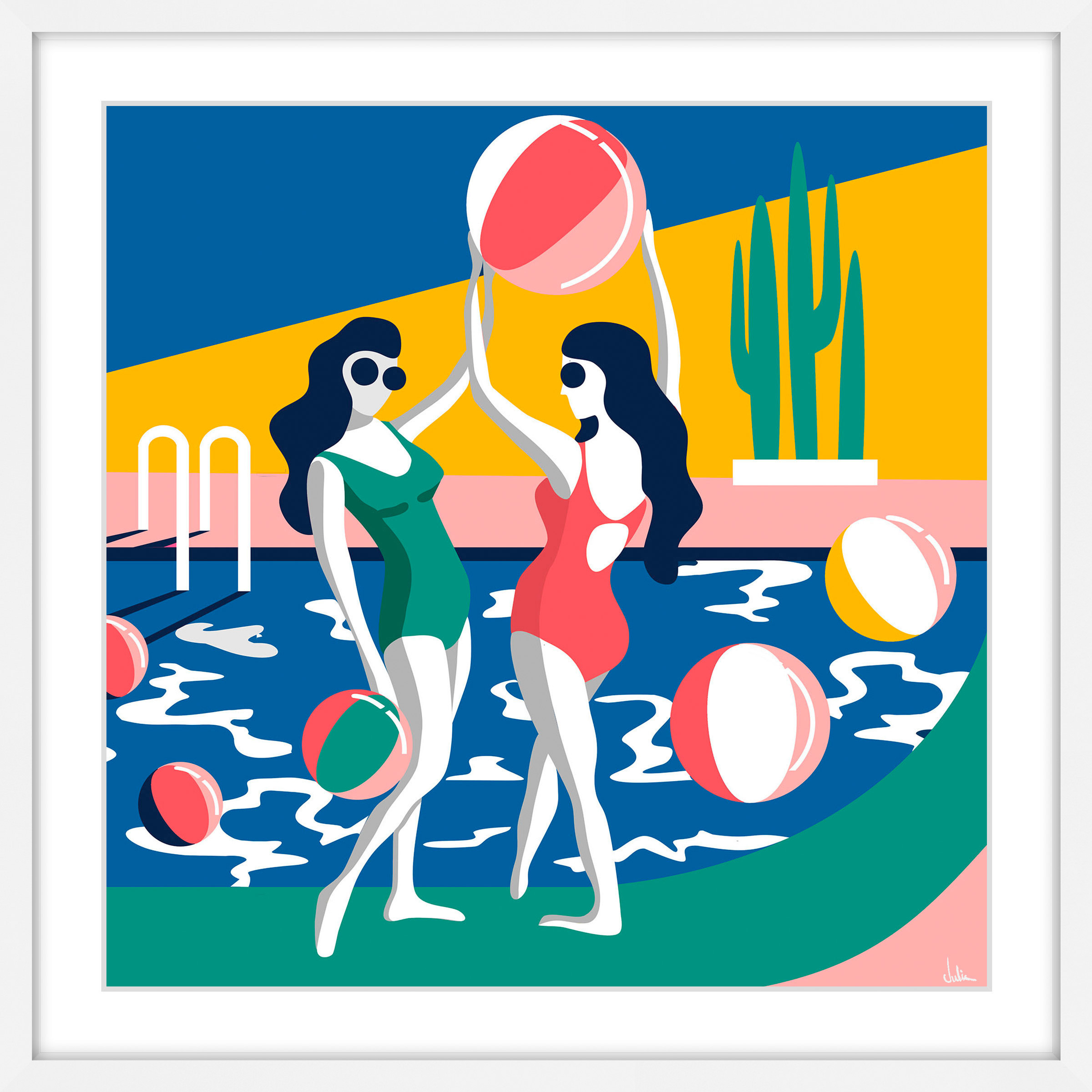 Pool Side Attraction Framed Painting Print