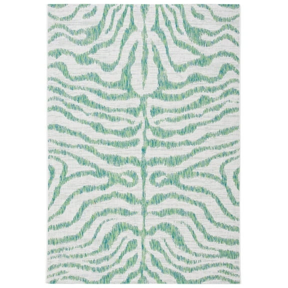 SAFAVIEH Courtyard Gerald Animal Indoor/Outdoor Area Rug, Ivory/Green, 4' x 5'7"