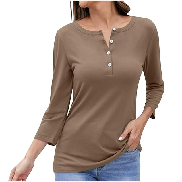 GigrtiJin Womens Long Sleeved Top Casual Solid Color Button down Blouse Loose Fashion V-Neck Daily Basic Shirts