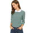 thumbnail image 1 of Blusa de rayas Allegra K Peter Pan Verde XS para mujer, 1 of 6