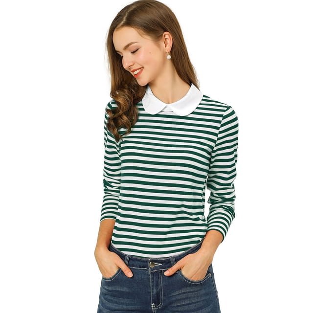 Blusa de rayas Allegra K Peter Pan Verde XS para mujer