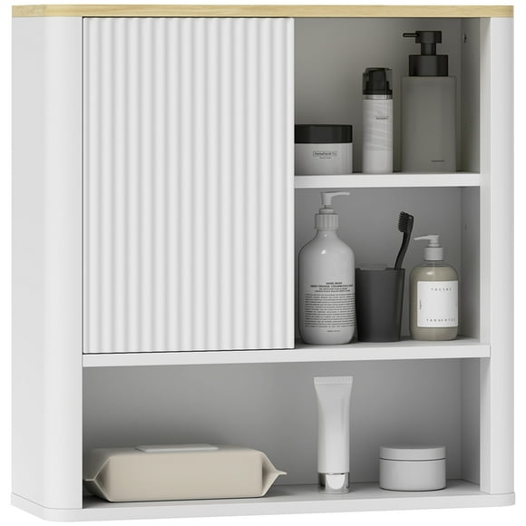 HOMCOM Medicine Cabinet, Bathroom Wall Cabinet with Fluted Panel, White