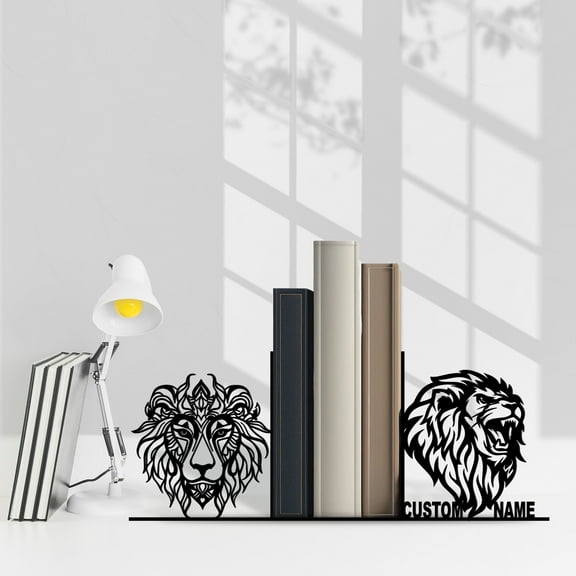 Craftnamesign Custom Lion Metal Bookends for Shelves, Lion Art Book Shelf Holder, Book Stoppers