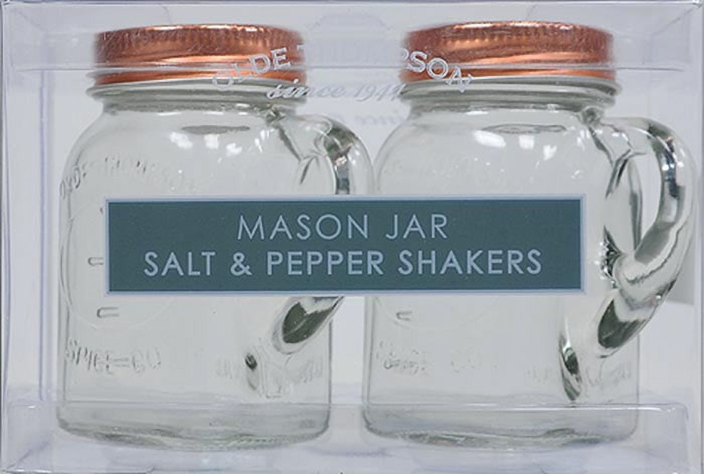(2 pack) Olde Thompson Glass Mason Jar Salt and Pepper Shaker Set with Copper Lids, Unfilled, Made for Seasoning Storage and Serving