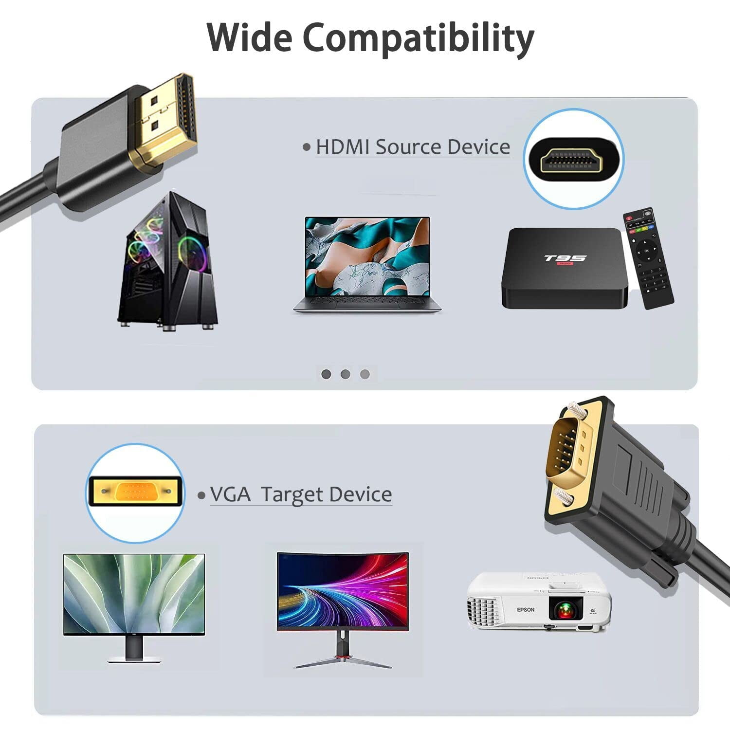 （ 5 Pack）KSRplayer 6' HDMI Male to VGA Male Cable