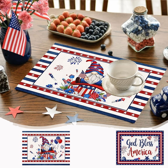 Dmlowu 4th of July Decorations Placemats 12x18" Insulation Table Mats Non Slip Stain Proof Memorial Day Decorations Outdoor Placemats for Dinner Party Table Hotel Home Decoration