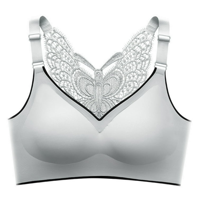 DTBPRQ Women'S Plus Size Lace Butterfly Back Wireless Bra Latex Traceless  Vest Bra Full Coverage Push Up Bra With Chest Pad for Home Leisure,Pajamas,Daily  Wear Or Special Date Wear 