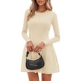 thumbnail image 2 of Vestido PRETTYGARDEN Otoño 2025 Manga Larga Plisado Mini Beige XS, 2 of 8