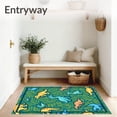 thumbnail image 3 of ODIKA 4'x6' Machine Washable Non-Slip Area Rug, Smiling Dinosaur Gathering with Lively Foliage and Playful Jungle Details High Traffic Rug with Pad, Blue, 723283, 3 of 8