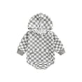 thumbnail image 1 of Baby Boy Hooded Long Sleeve Romper with Checkerboard Print, Color Matching Spring Clothing, 1 of 8