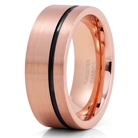 Rose Gold Tungsten Wedding Band Rose Gold Black Groove Ring Tungsten Wedding Band Men & Women Comfort Fit