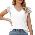 thumbnail image 1 of Pompotops Womens Spring And Summer Flounce V-neck Solid Color Bottom T-shirt Top Clearance, 1 of 5