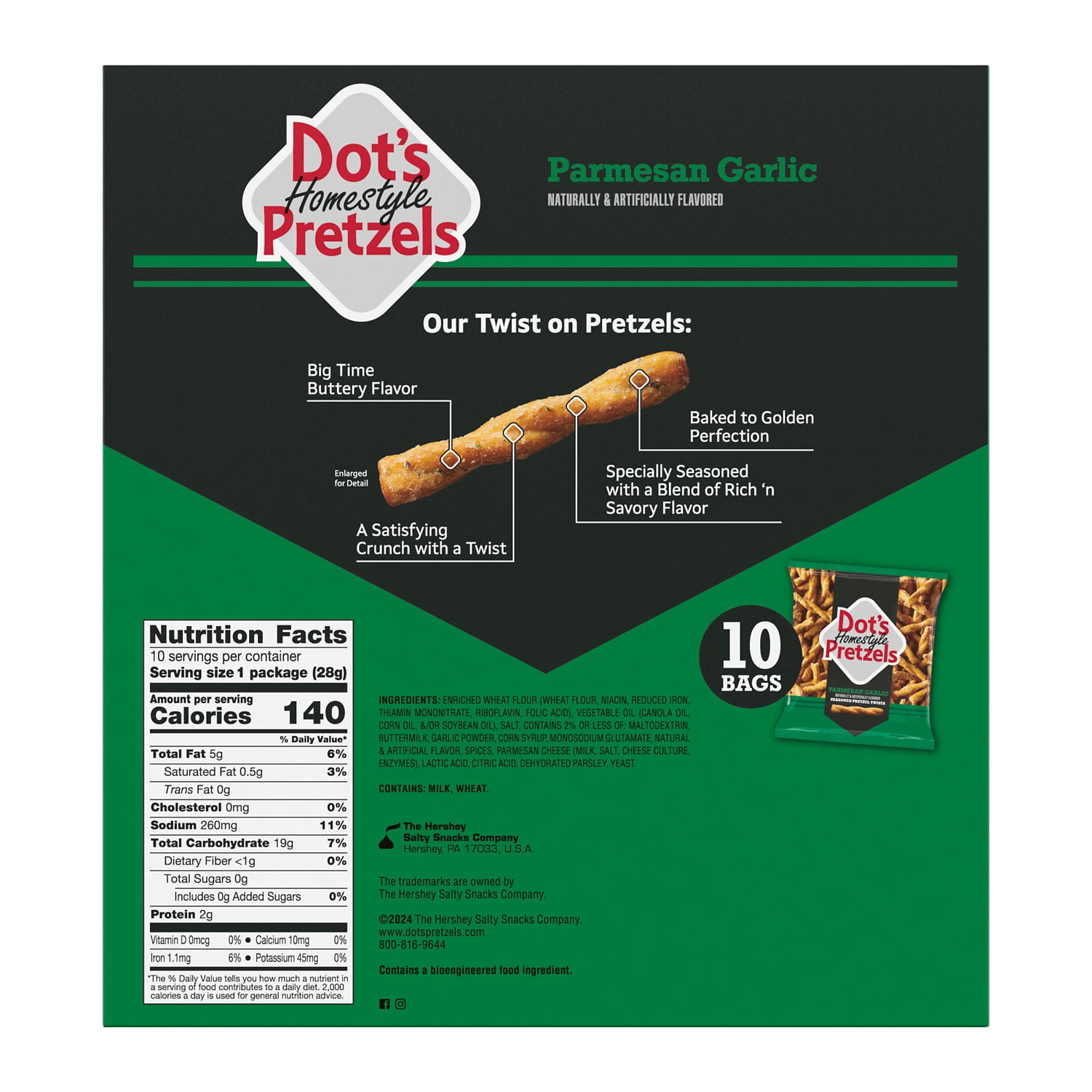 (4 pack) DOT'S Homestyle Pretzels Parmesan Garlic Flavored Seasoned Pretzel Twists Bags, 1 oz (10 Count)