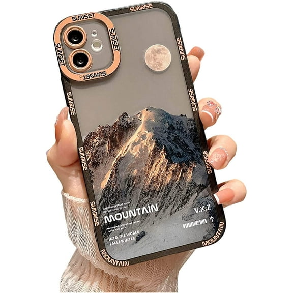 Compatible for iPhone 11 Case, Cute Snow Mountain Moon Night Lovely Case, Soft TPU Shockproof Camera Lens Protective Cute Phone Case for iPhone 11 for Women Girls (6.1 inch- Light Blue