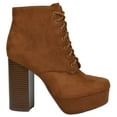 thumbnail image 2 of Delicious Women Chunky Thick High Heels Ankle Boots Hidden Platform Lace Up Side Zipper Booties Faux Suede Erica-S Tan Brown Cognac 5.5, 2 of 3