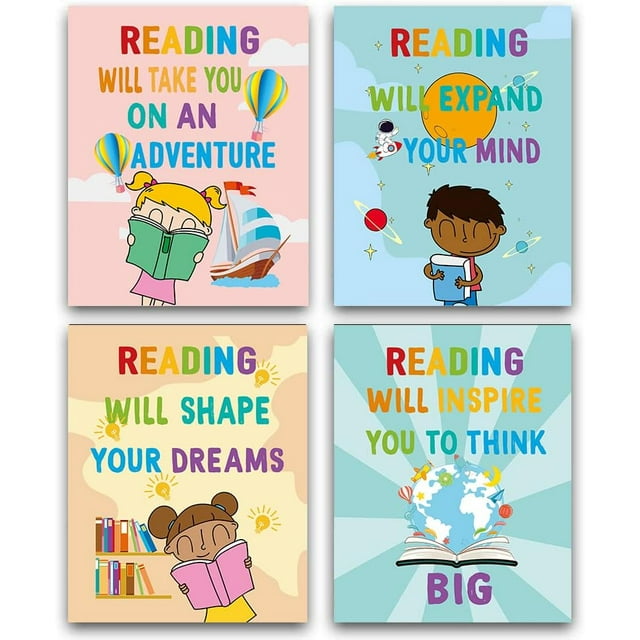 shiyou-Classroom Decorations - Positive Growth Mindset Classroom Decor - Reading Poster Set -Wall Decor for Pre School, Library,Elementary and Middle School Themes,Set of 4 (8"X 10", No Frame