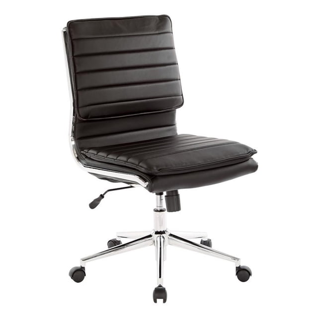 Pemberly Row Armless Mid Back Faux Leather Chair in Black with Chrome Base